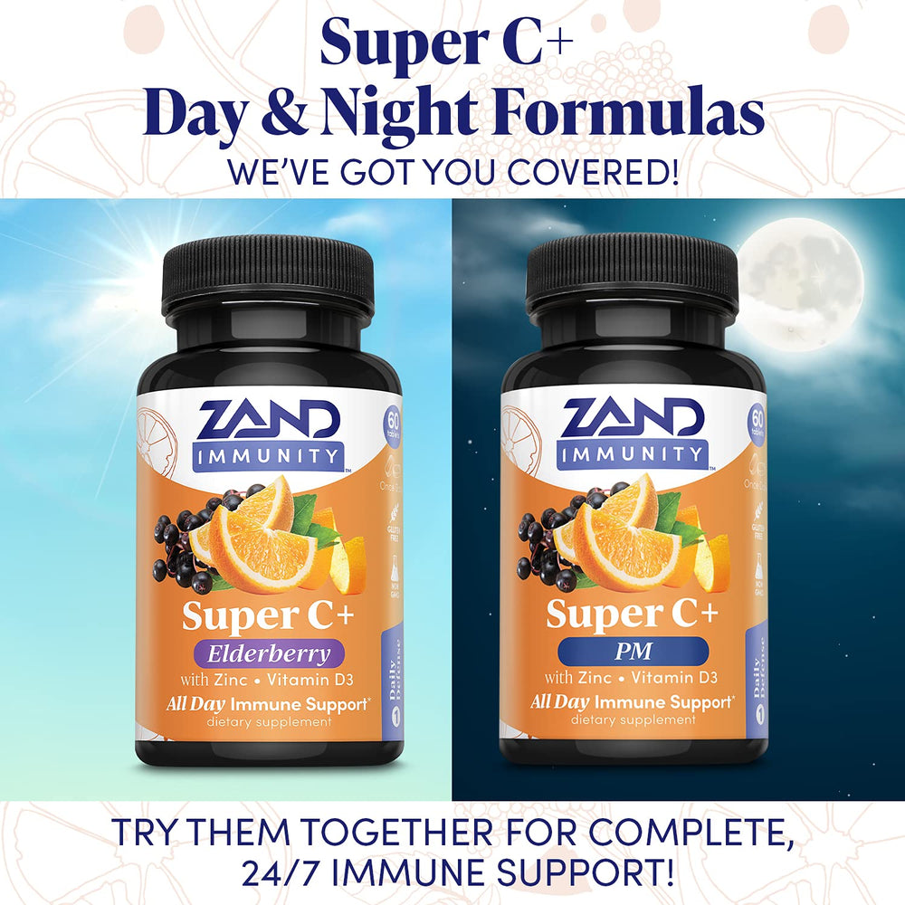 Zand Immunity Super C+ tablets close-up emphasizing 1000 mg Vitamin C