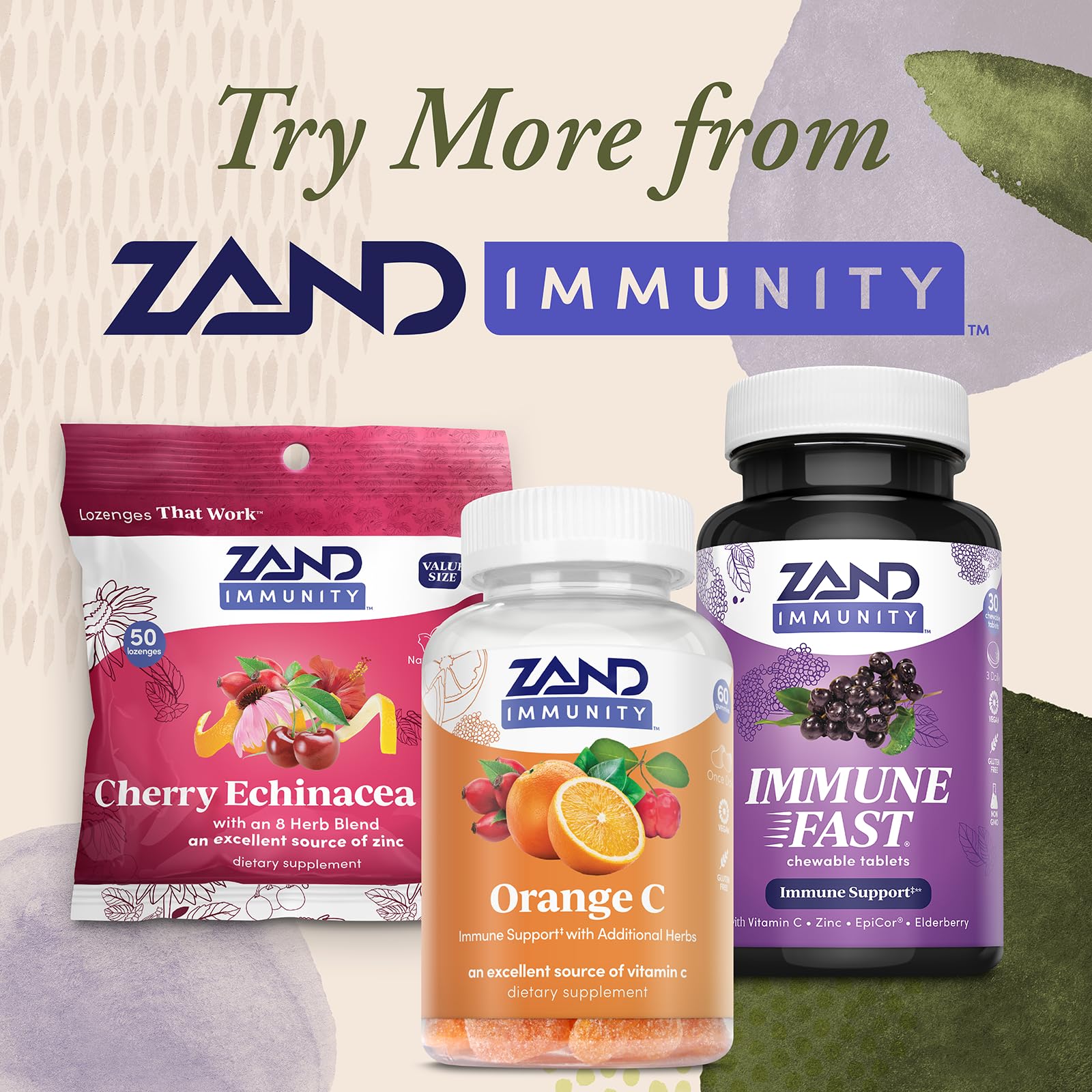ZAND Immunity vegan gluten-free badge on bottle label