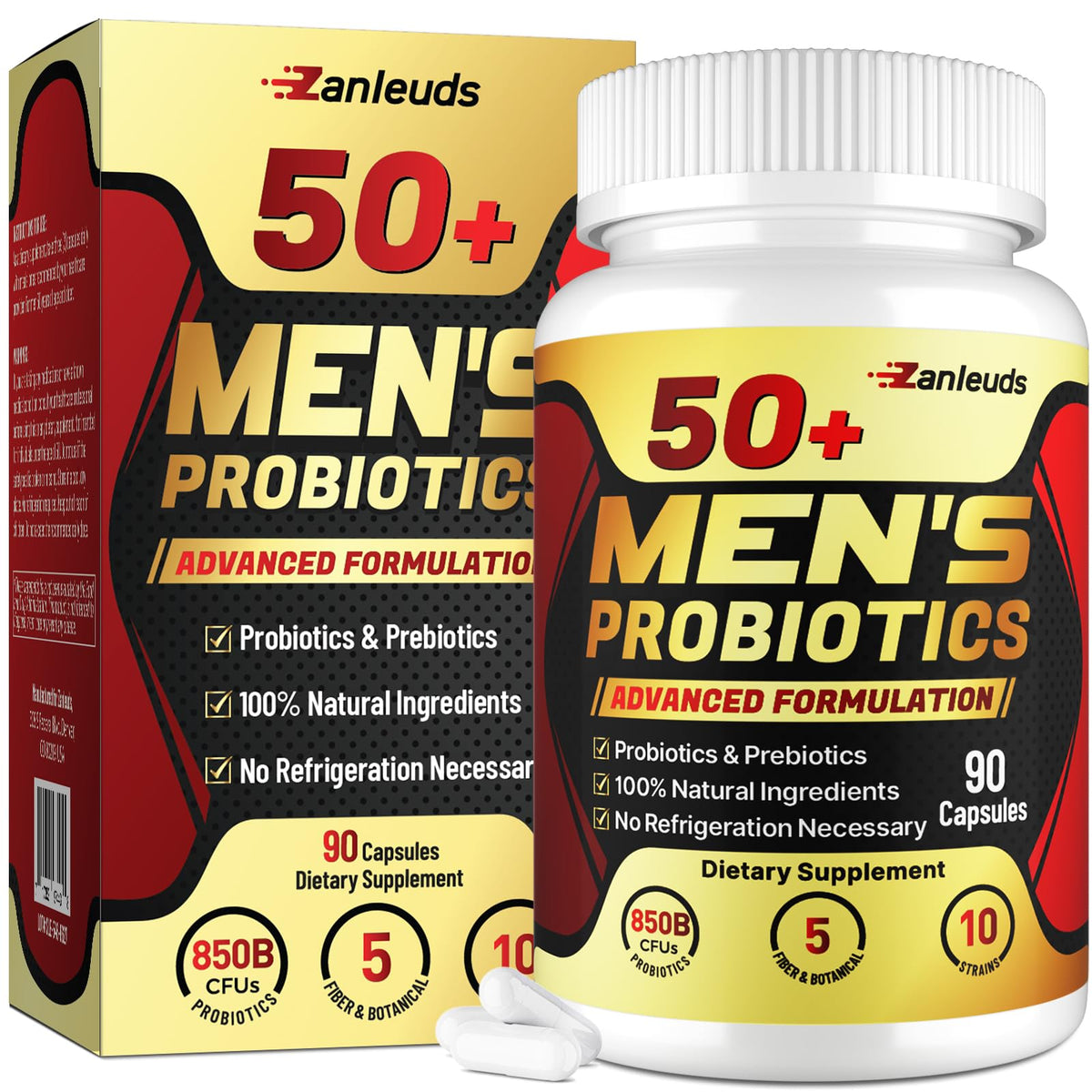 Zanleuds Probiotics for Men Over 50 bottle view supports daily gut balance