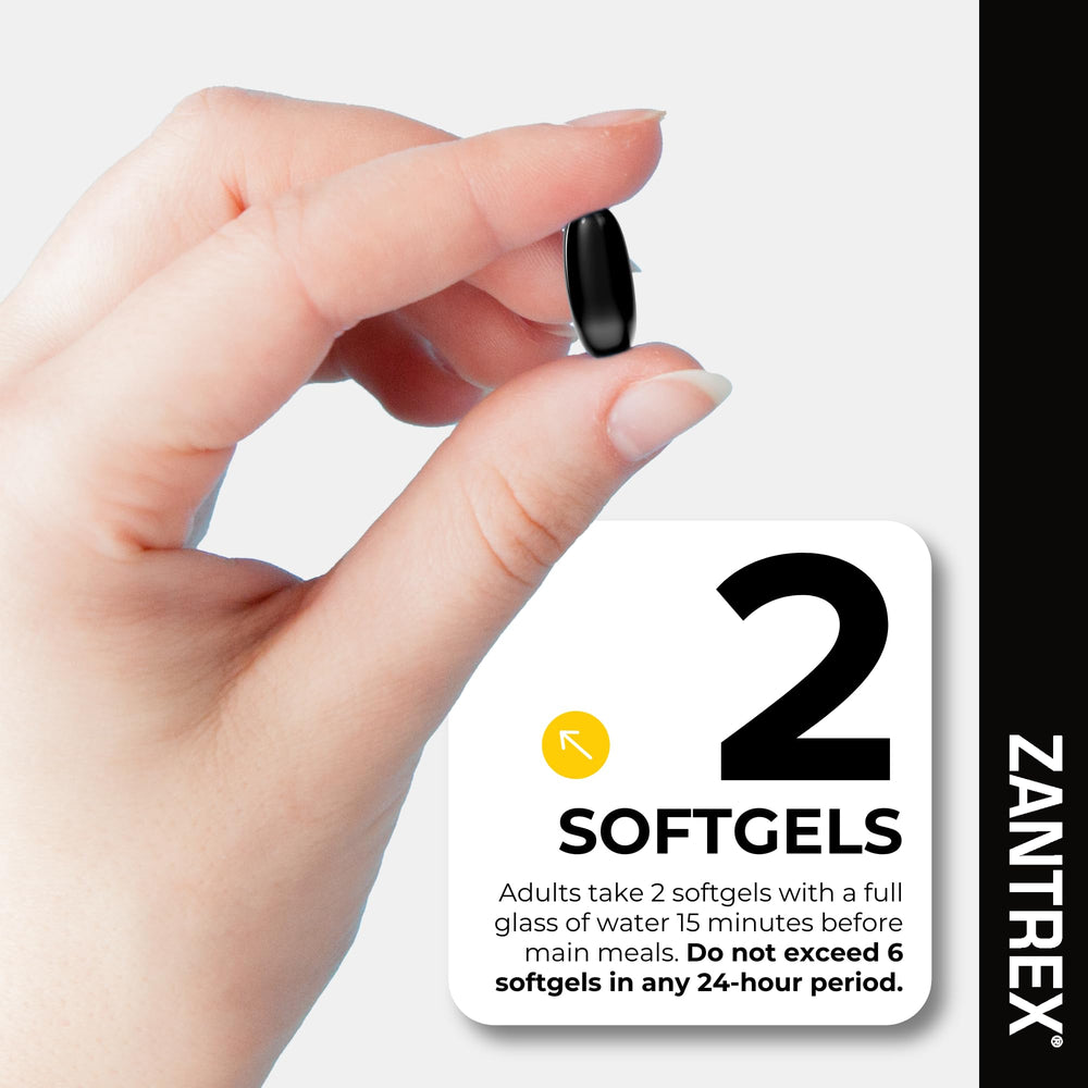 Zantrex Black gluten-free and dairy-free icon signals dietary compatibility.
