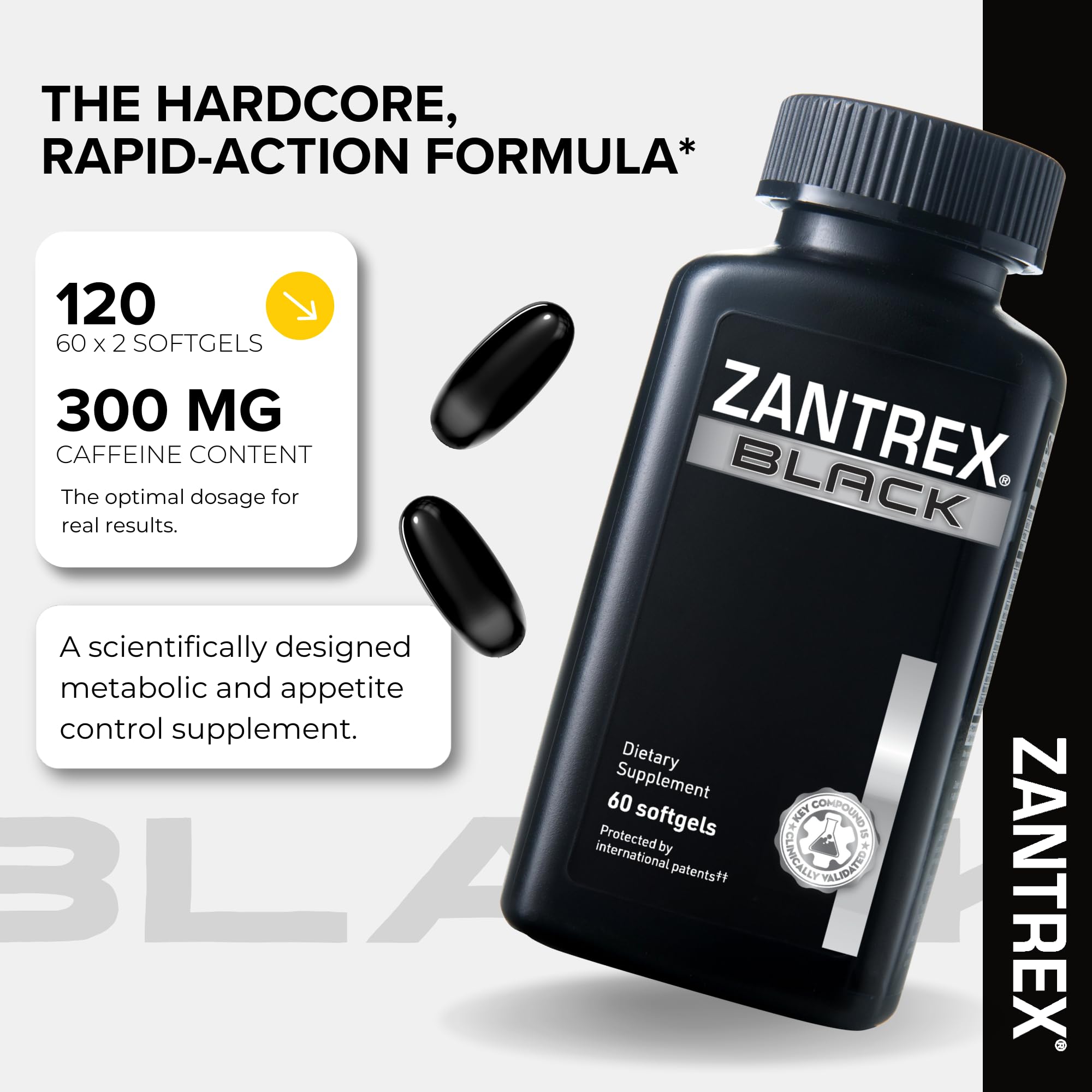 Zantrex Black label closeup showing product details for informed use and safety.
