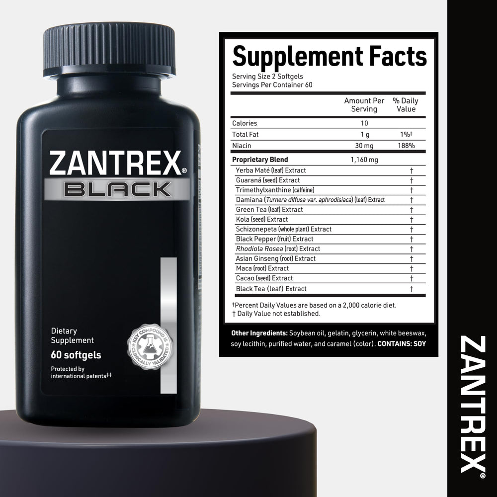 Zantrex Black packaging on a clean surface suggesting daily supplementation.