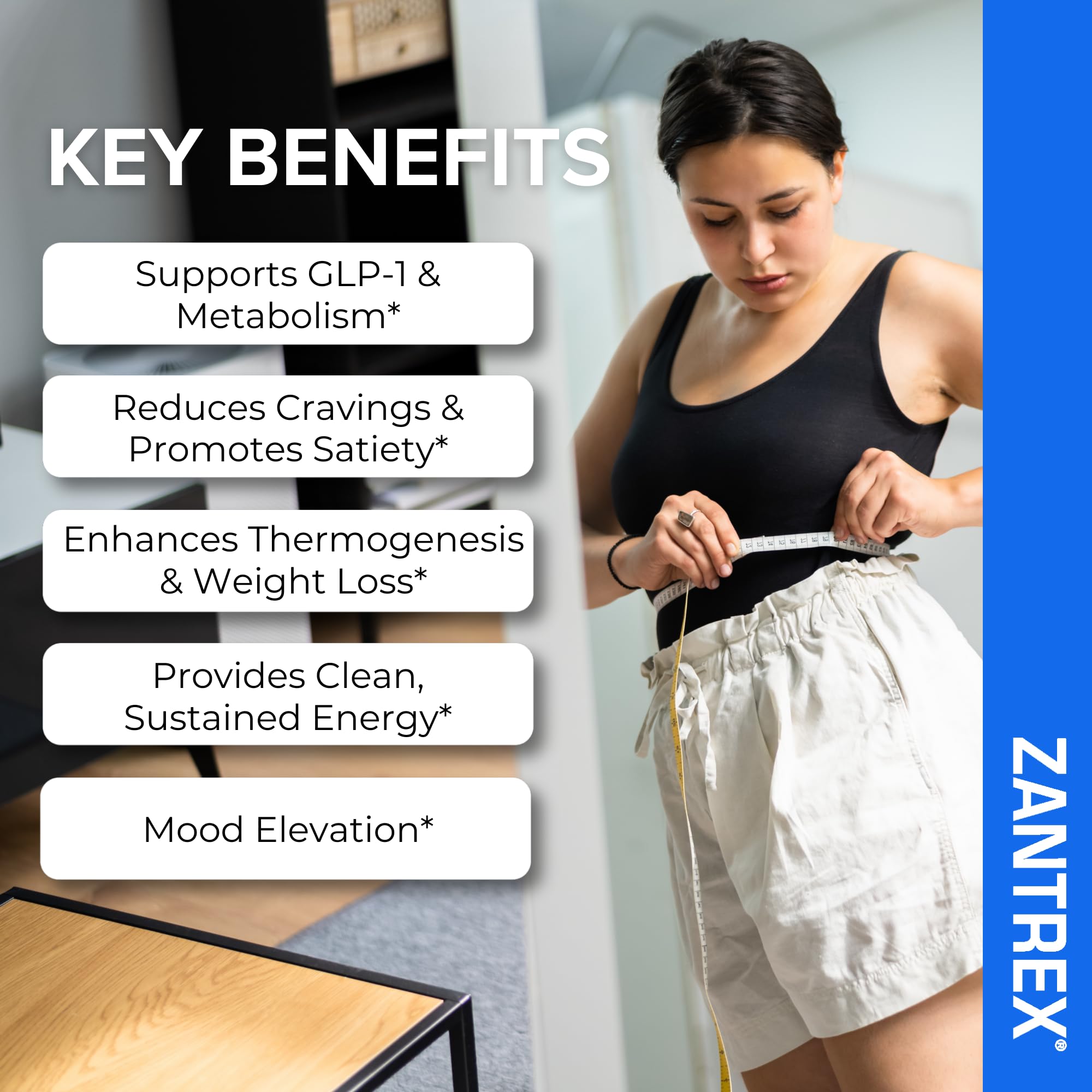 Zantrex Blue label highlights key ingredients for energy and appetite support.