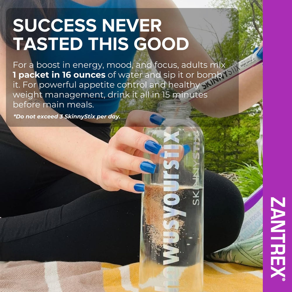 Berry SkinnyStix in a glass shows vibrant flavor and easy mixing.