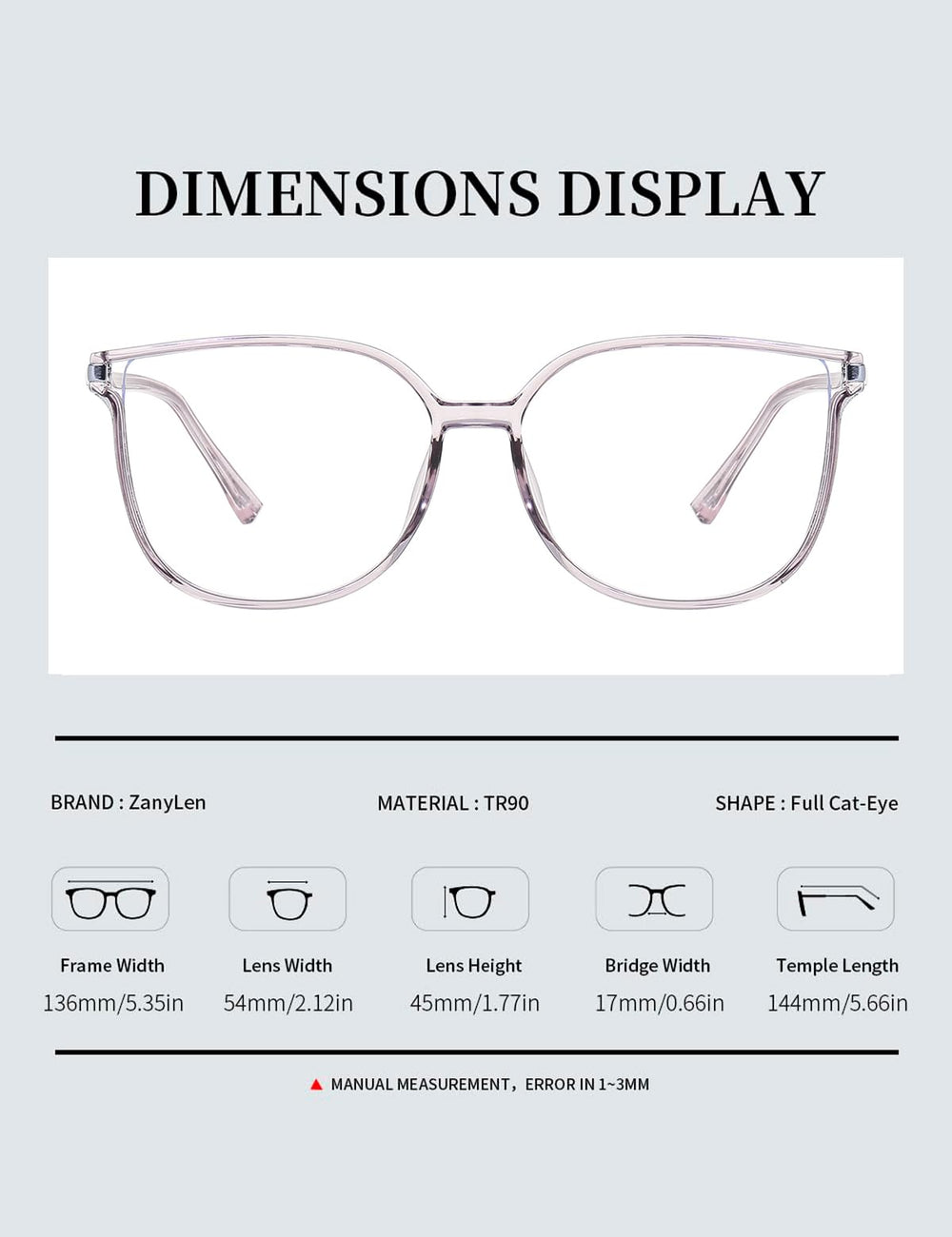 ZanyLen Vintage blue light glasses UV400 lens closeup for screen use.