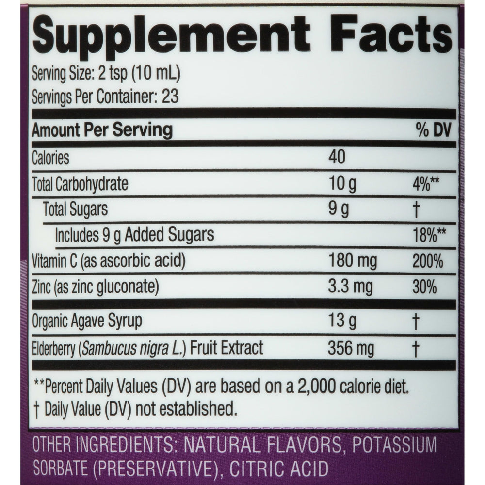 Close-up of elderberry extract highlighting natural antioxidants in Zarbee's formula.