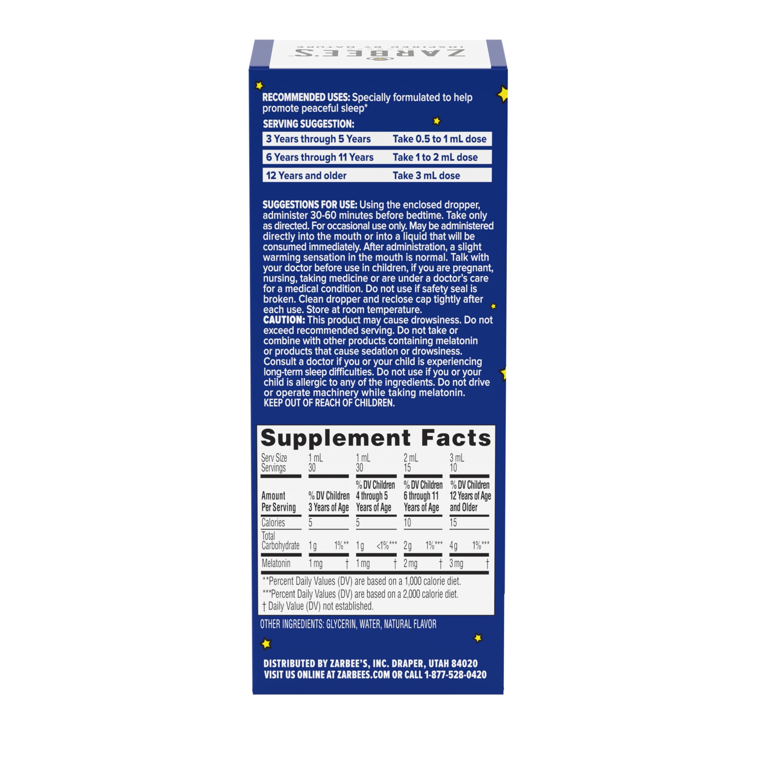 Zarbee's Kids Melatonin Liquid on a nightstand ready for bedtime use.