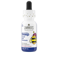 Zarbee's Kids Melatonin Liquid back label with dosing information for bedtime routines.