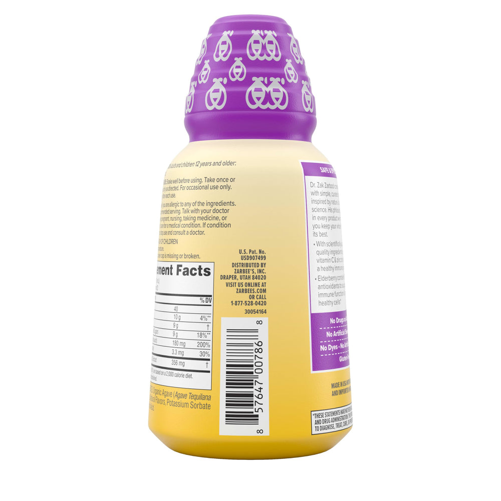 Vitamin C and zinc focus for immune health support in Zarbee's syrup.