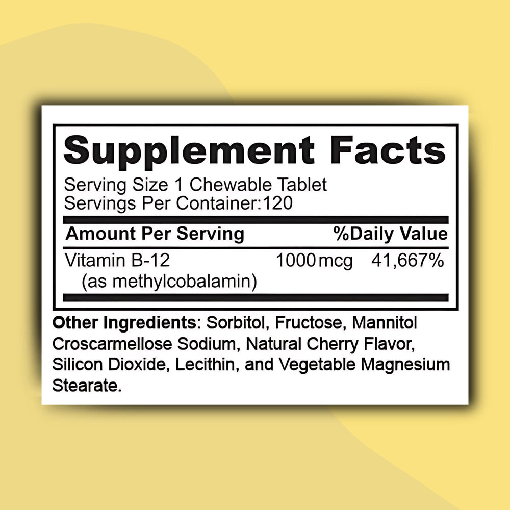 Closeup of Zaytun B12 chewable tablets emphasizing form and color
