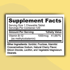 Closeup of Zaytun B12 chewable tablets emphasizing form and color