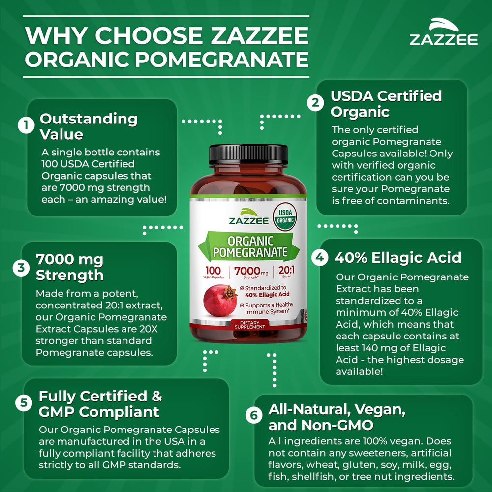 Zazzee 100 vegan capsules per bottle highlight plant-based formula.
