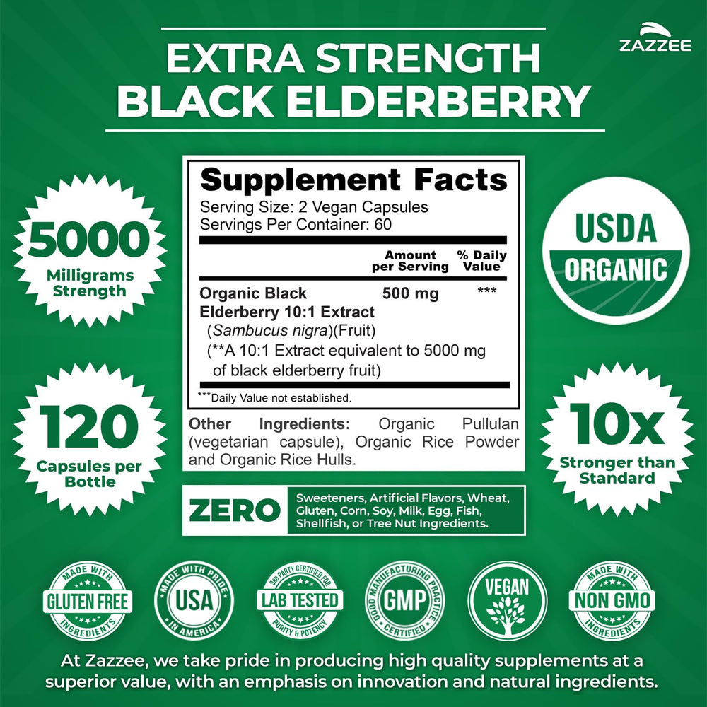 Zazzee 5000 mg elderberry capsules for a convenient daily routine