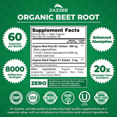 Zazzee Beet Root 20:1 extract capsules emphasize concentrated formula