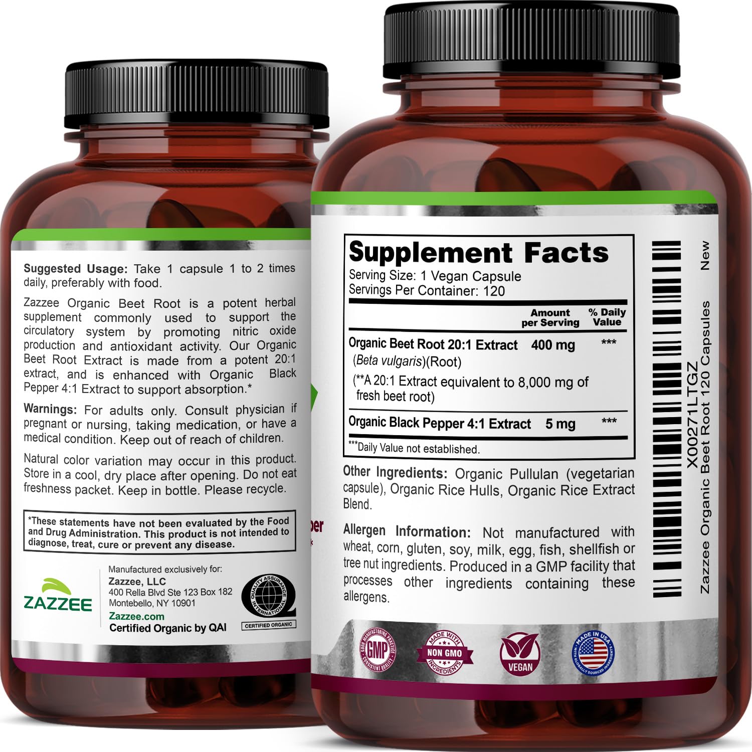 Zazzee beet root bottle on countertop for daily routine.