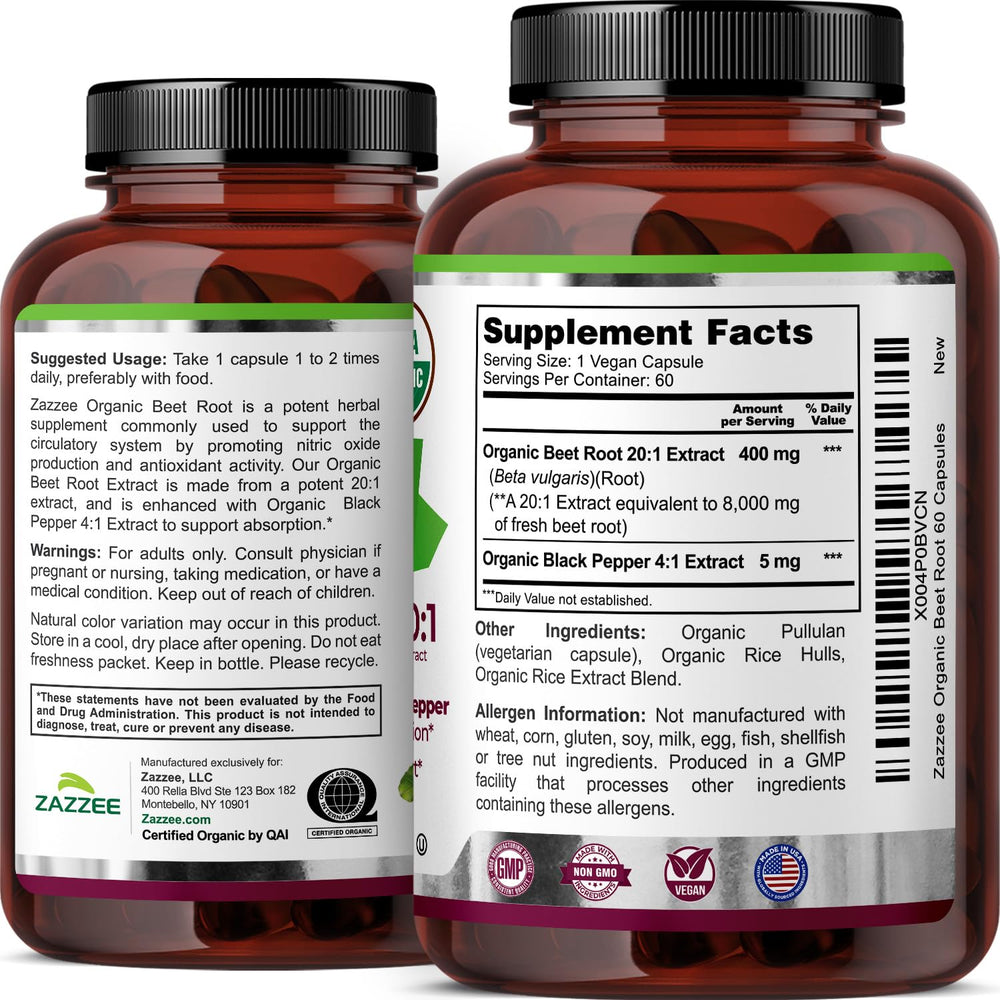 Zazzee Beet Root bottle label detail for transparency