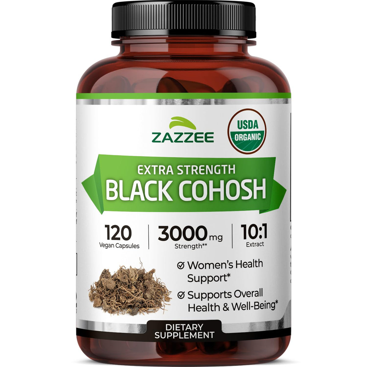 Zazzee Black Cohosh 10:1 extract bottle for concentrated organic support.