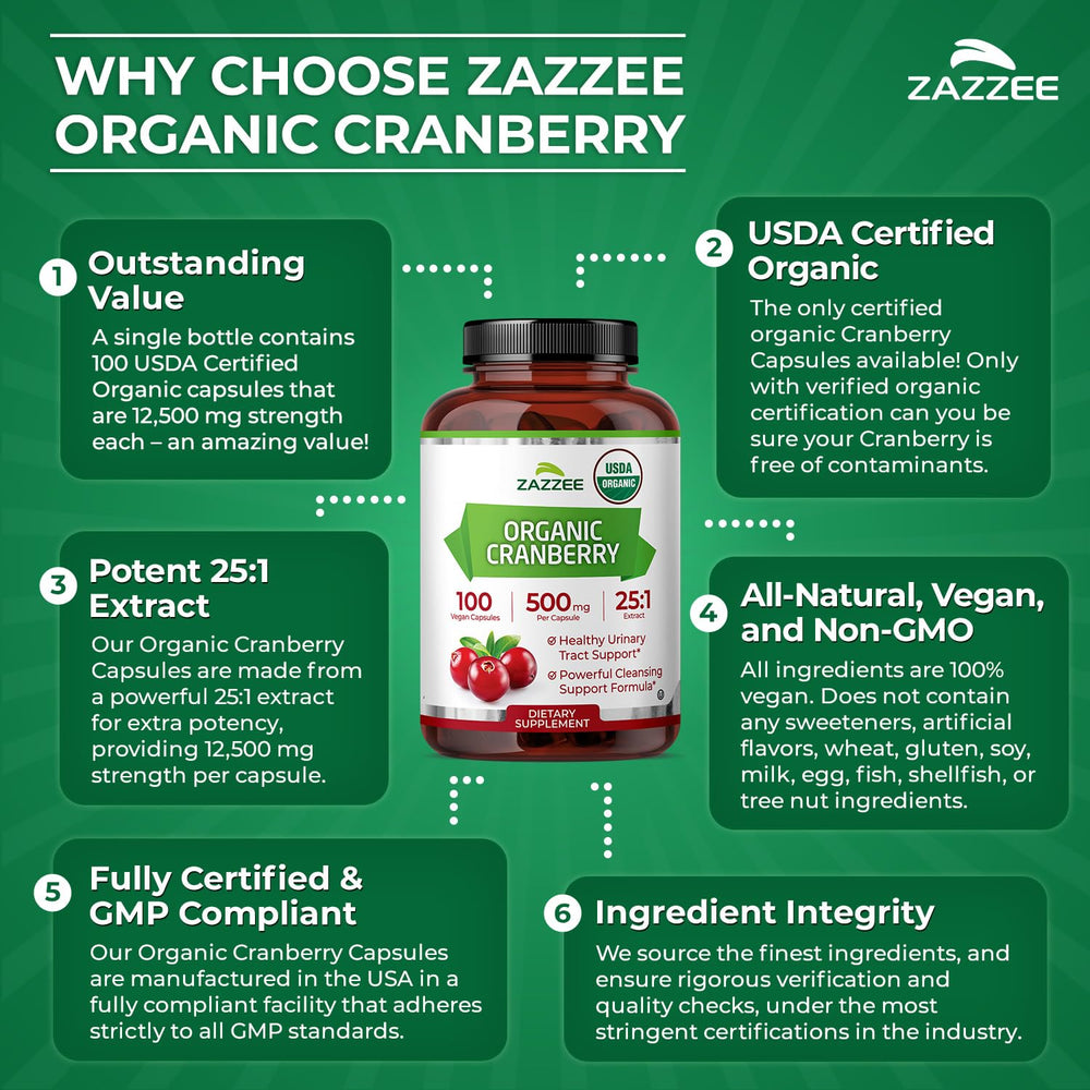 Vegetarian, non-GMO cranberry capsules from Zazzee Naturals