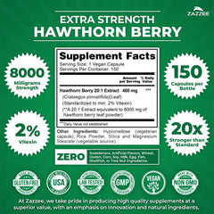 Zazzee Hawthorn extract capsules close-up ready for routine supplementation