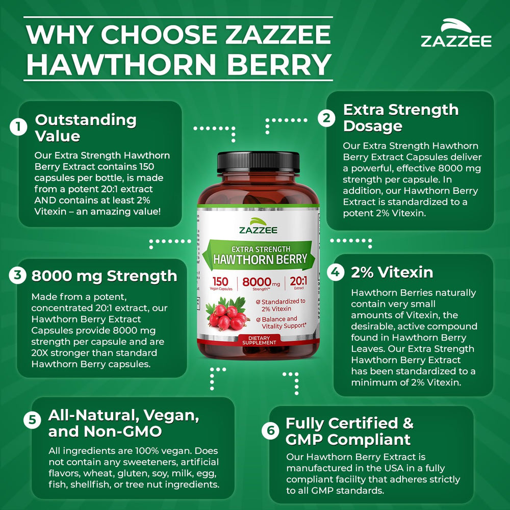 Zazzee Hawthorn extract made in USA in certified facility