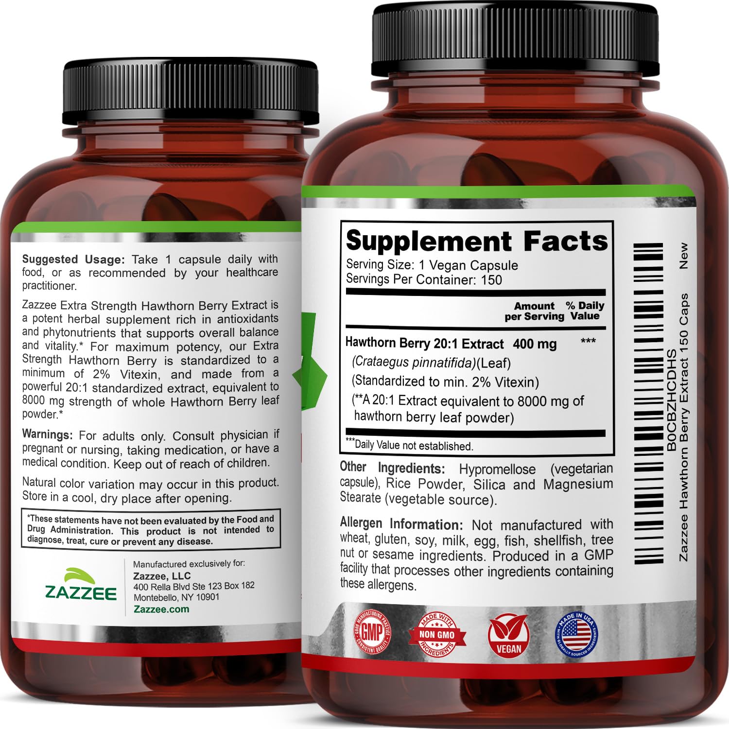 Zazzee Hawthorn extract non-GMO label underlines clean ingredients