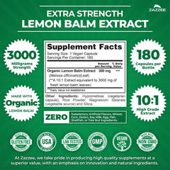 Zazzee Lemon Balm extract capsules close-up for potency and convenience.