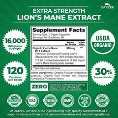 Zazzee Lion's Mane packaging showing organic certification