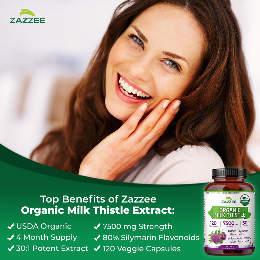 Zazzee Milk Thistle 30:1 extract close view indicating potency