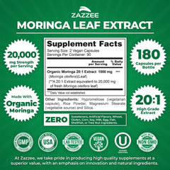 Zazzee Moringa vegan capsules provide 180-count daily supply