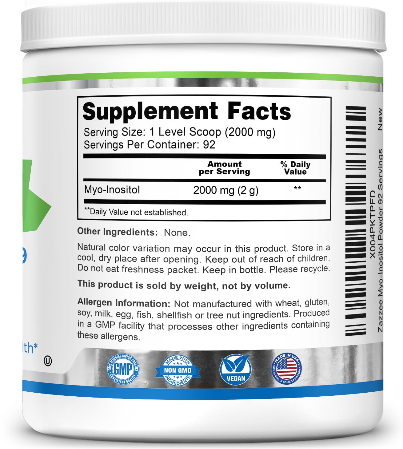 Zazzee Myo-Inositol powder dosage guide promotes consistent use.
