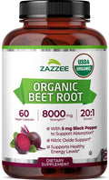 Zazzee Organic Beet Root 8000 mg (20:1) – 60 Vegan Capsules, USA Made