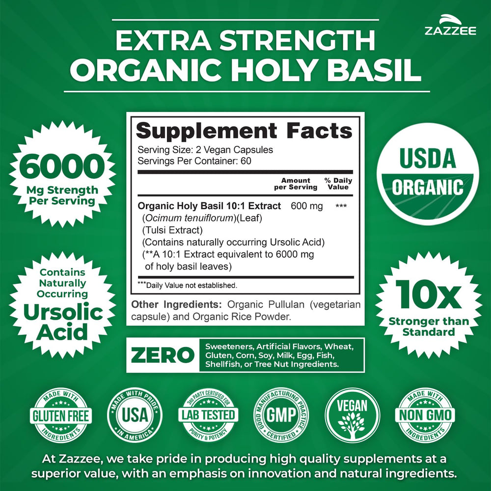 Zazzee organic certification seal signals certified organic sourcing and purity.