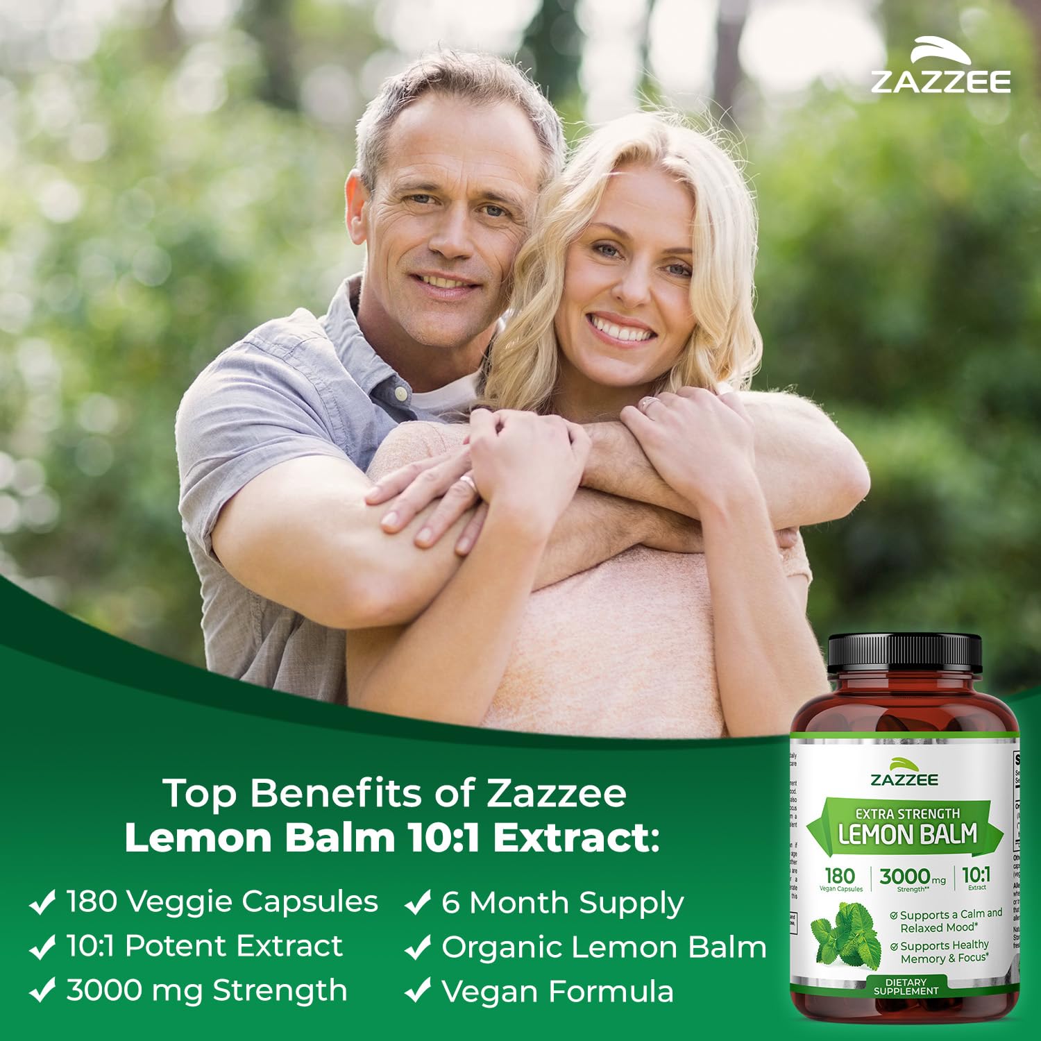Zazzee Organic Lemon Balm extract ingredients label showing 10:1 extract.