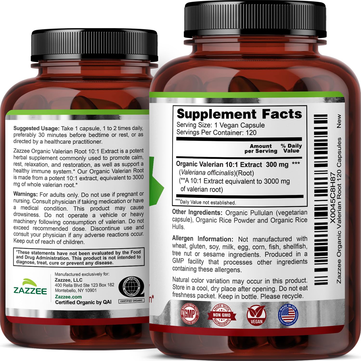 Organic stabilizers used in Zazzee valerian formula, no synthetic fillers.