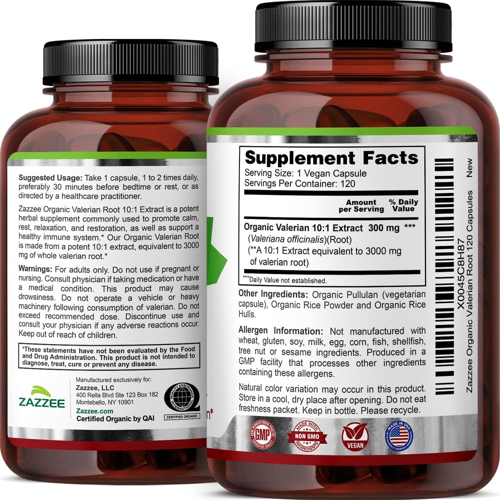 Organic stabilizers used in Zazzee valerian formula, no synthetic fillers.
