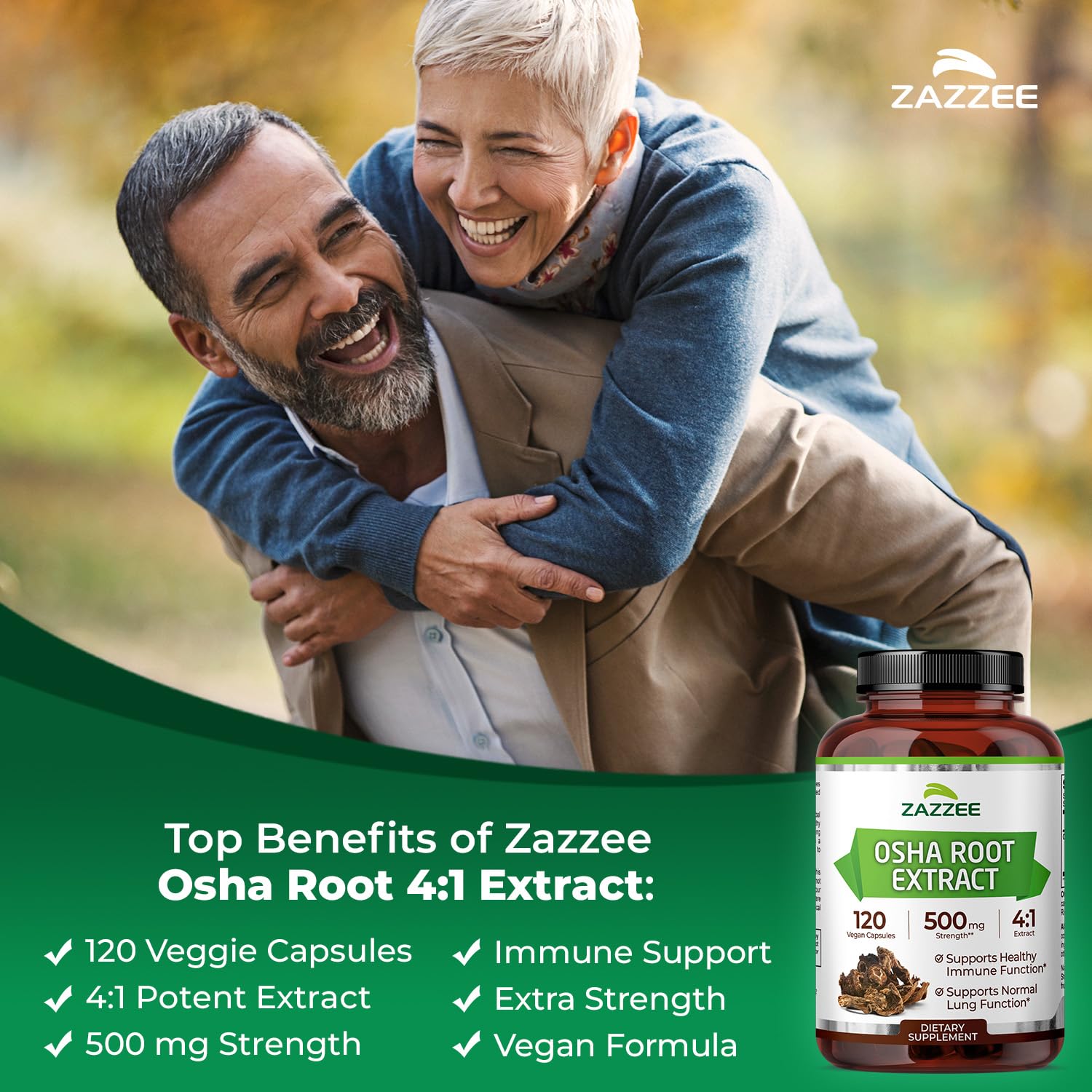 Zazzee OSHA Root Extract 4x concentration label highlights potency.