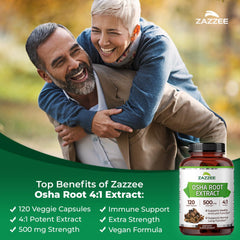 Zazzee OSHA Root Extract 4x concentration label highlights potency.