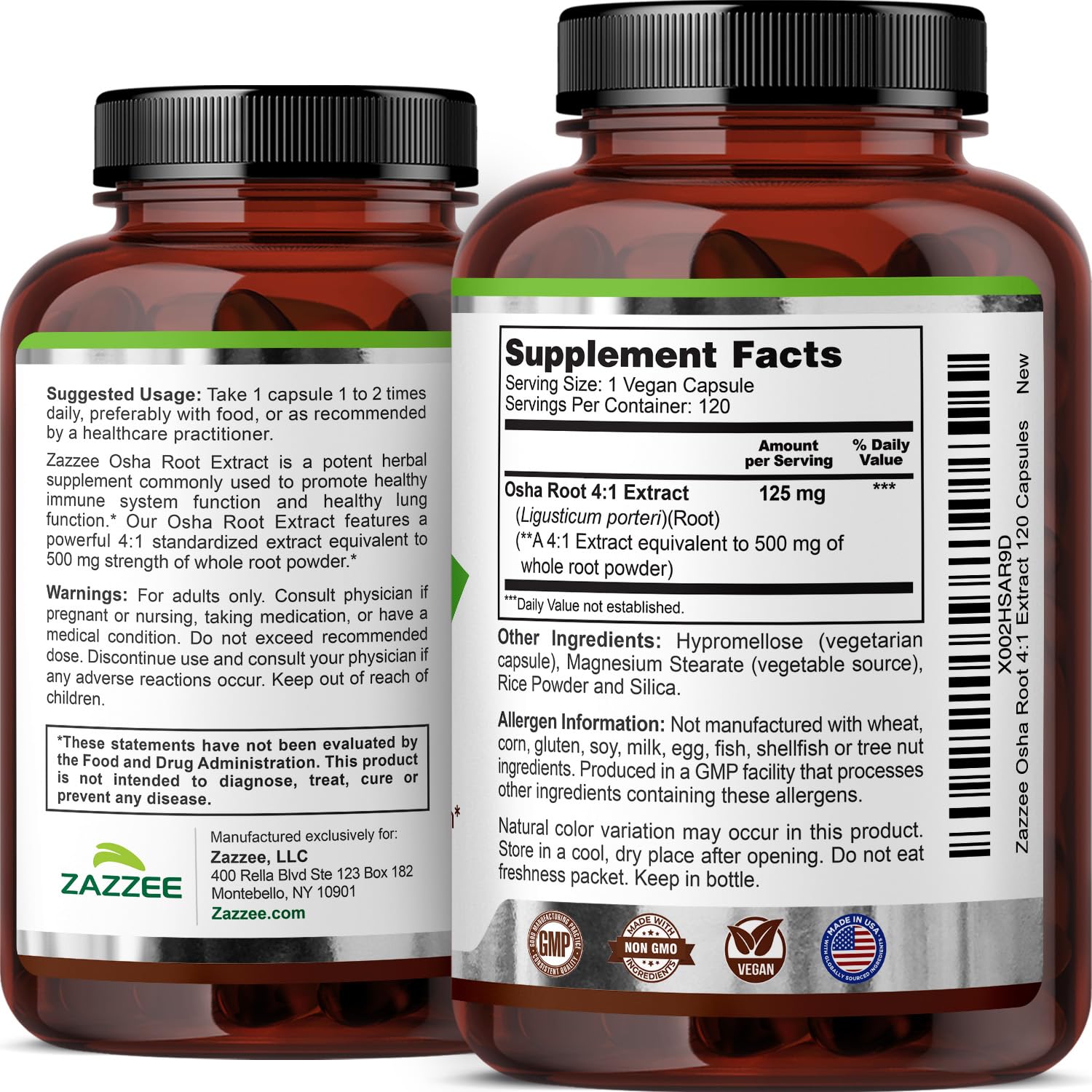 Zazzee OSHA Root Extract 4x concentrate badge on packaging.