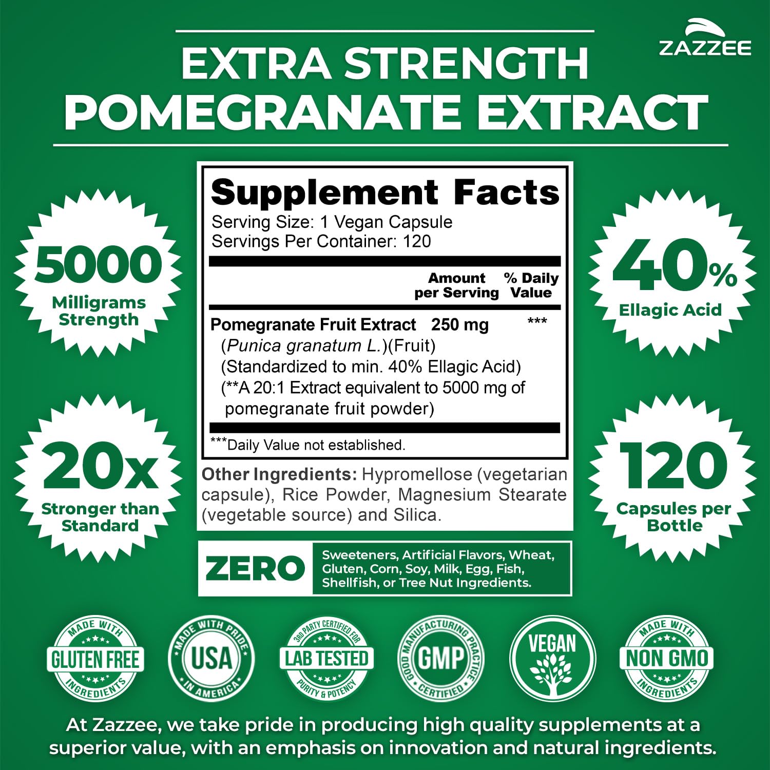 Zazzee Pomegranate 20x Extract cap close-up highlighting potency.