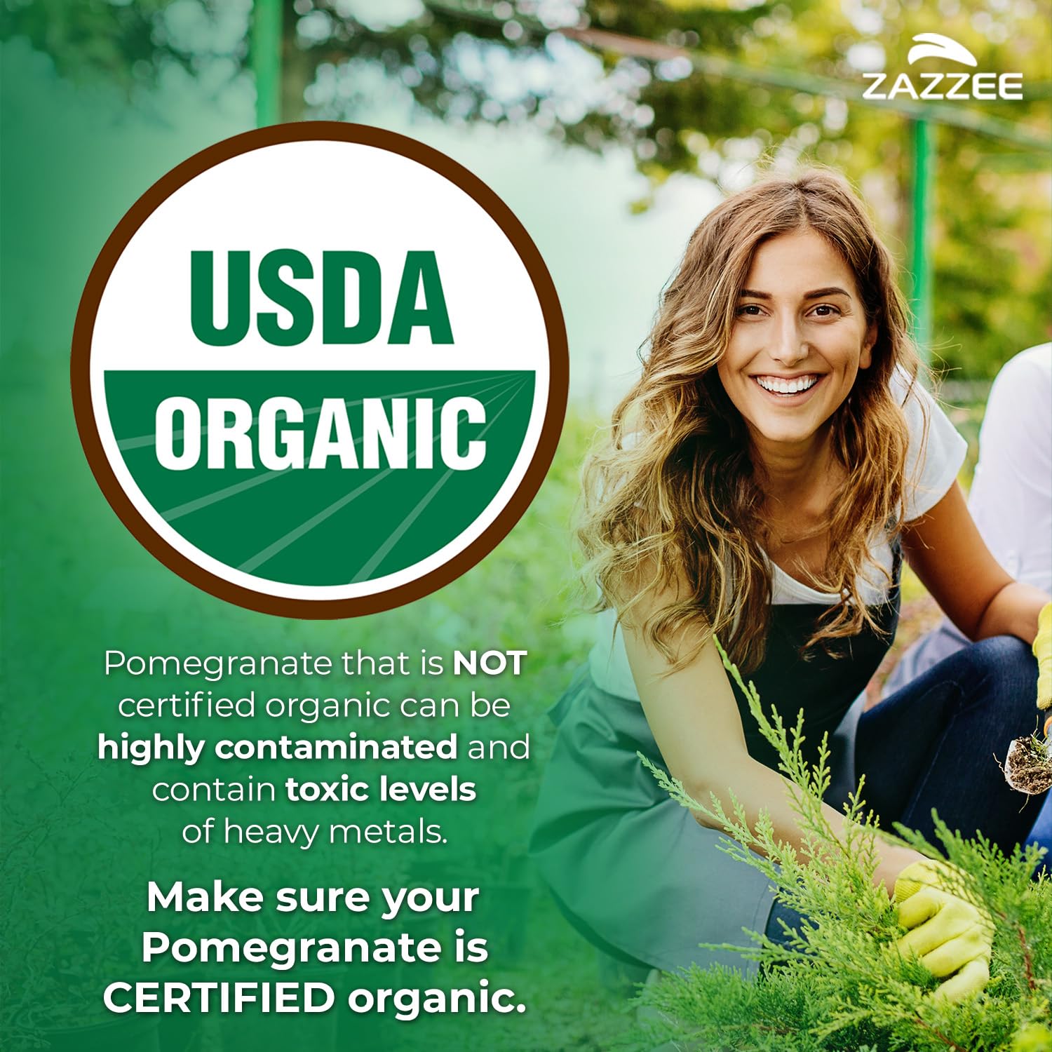 Zazzee pomegranate capsules with 7000 mg strength ready for daily use.