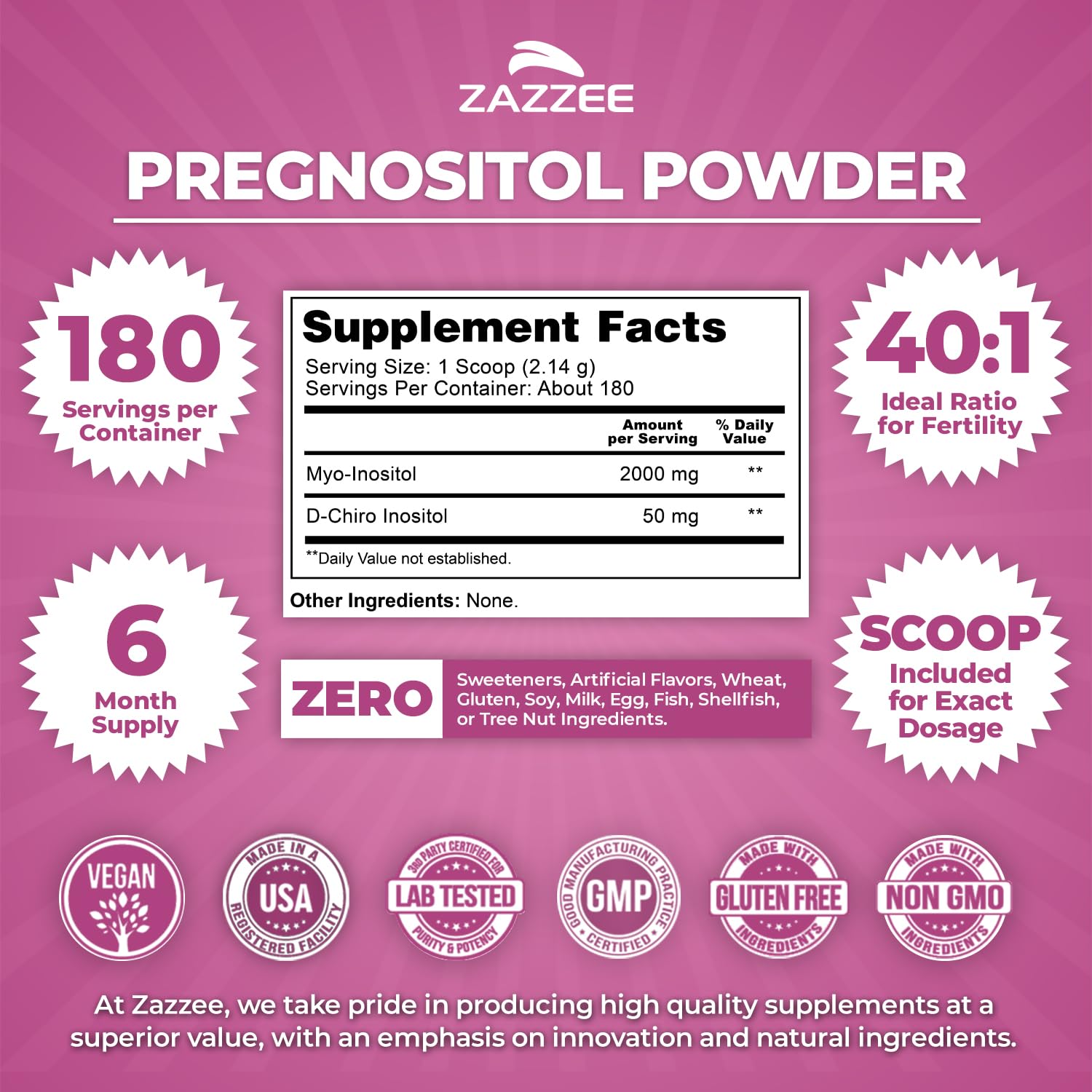 Zazzee Pregnostol powder scoop included for precise daily dosage.