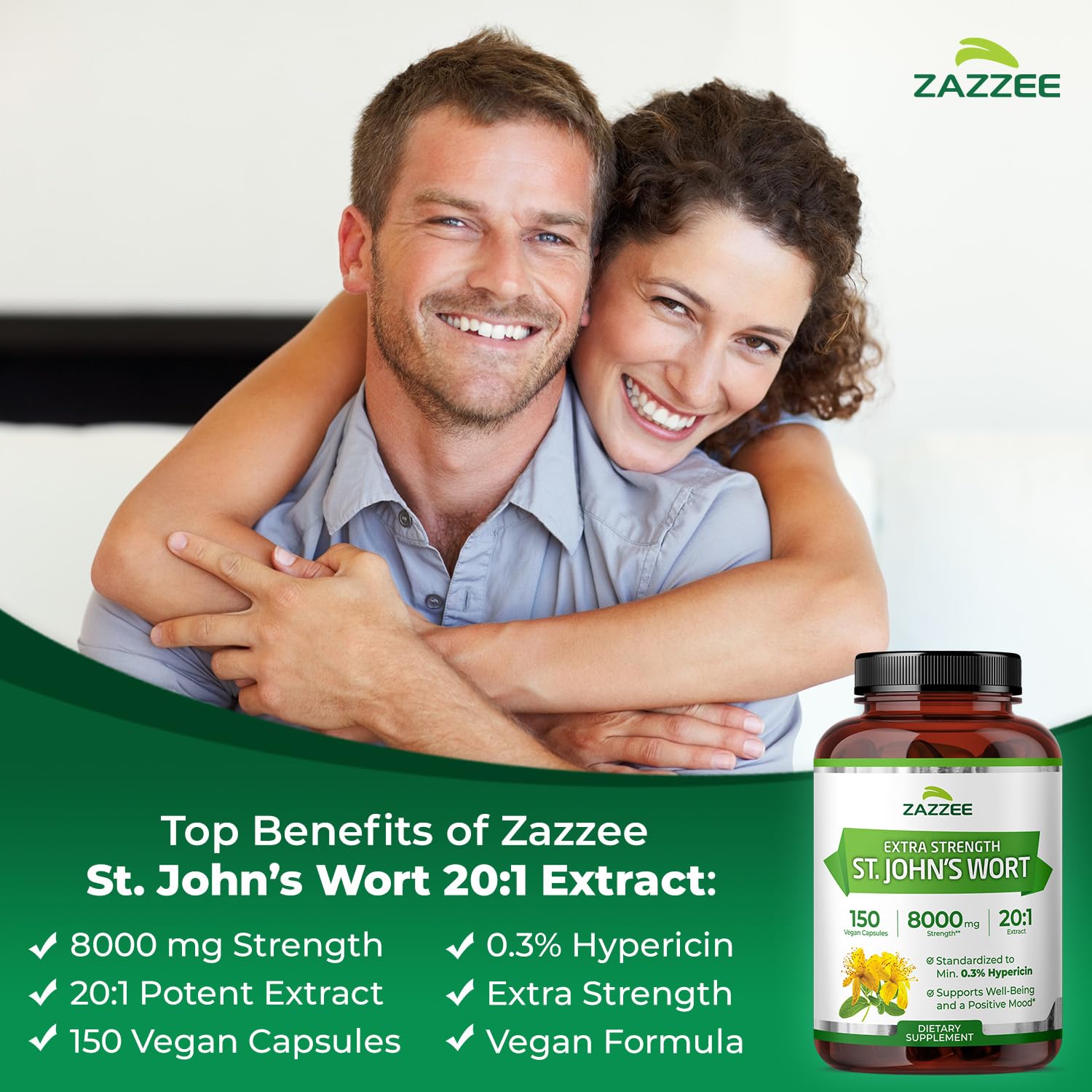 Zazzee St. Johns Wort capsules pouring illustrates easy daily dosing
