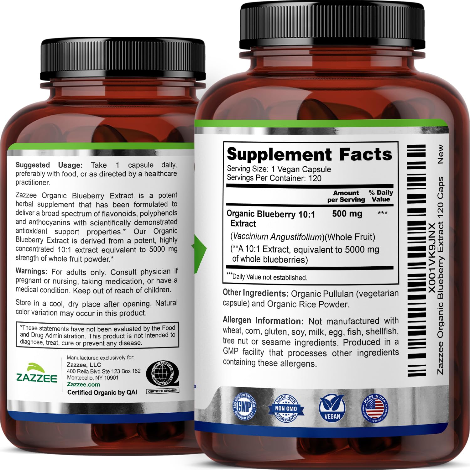 Zazzee USA-made facility label communicates strict manufacturing standards.
