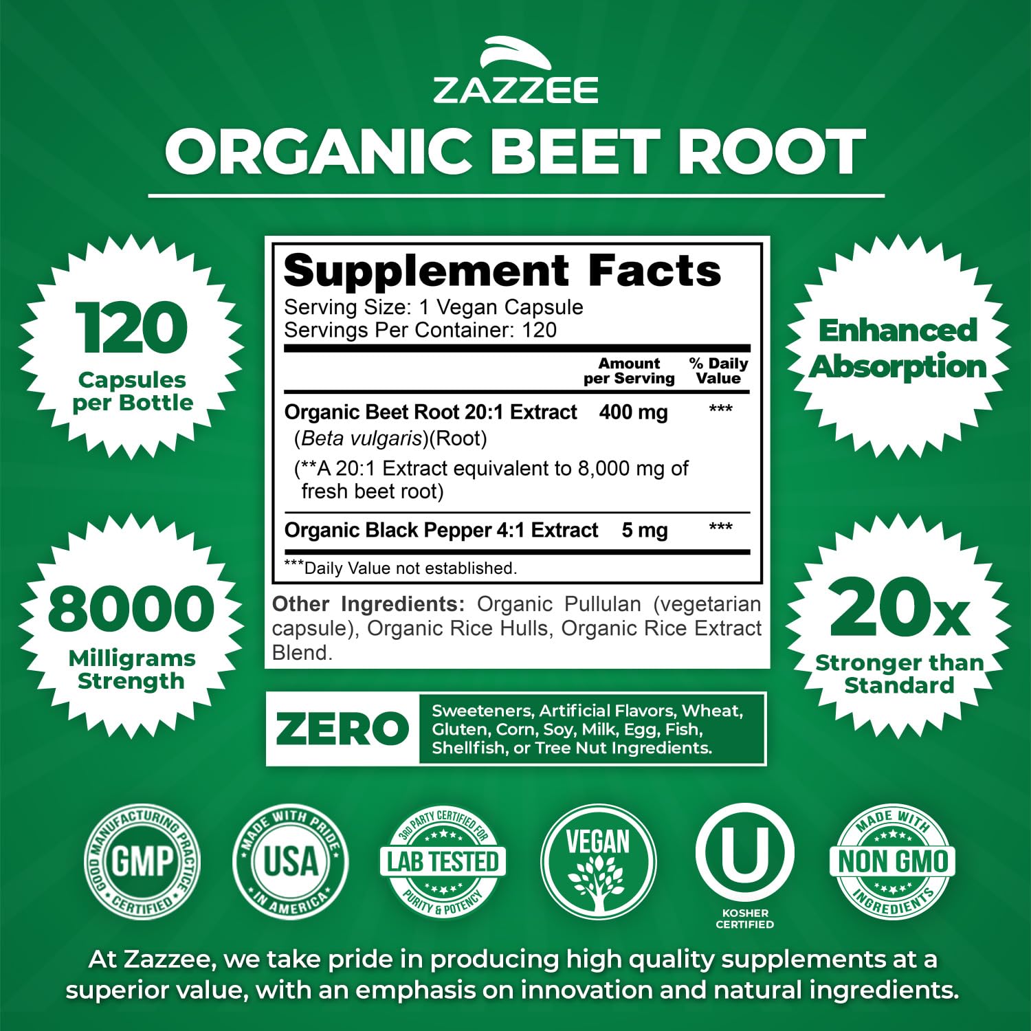 Zazzee packaging displaying USDA Organic certification.
