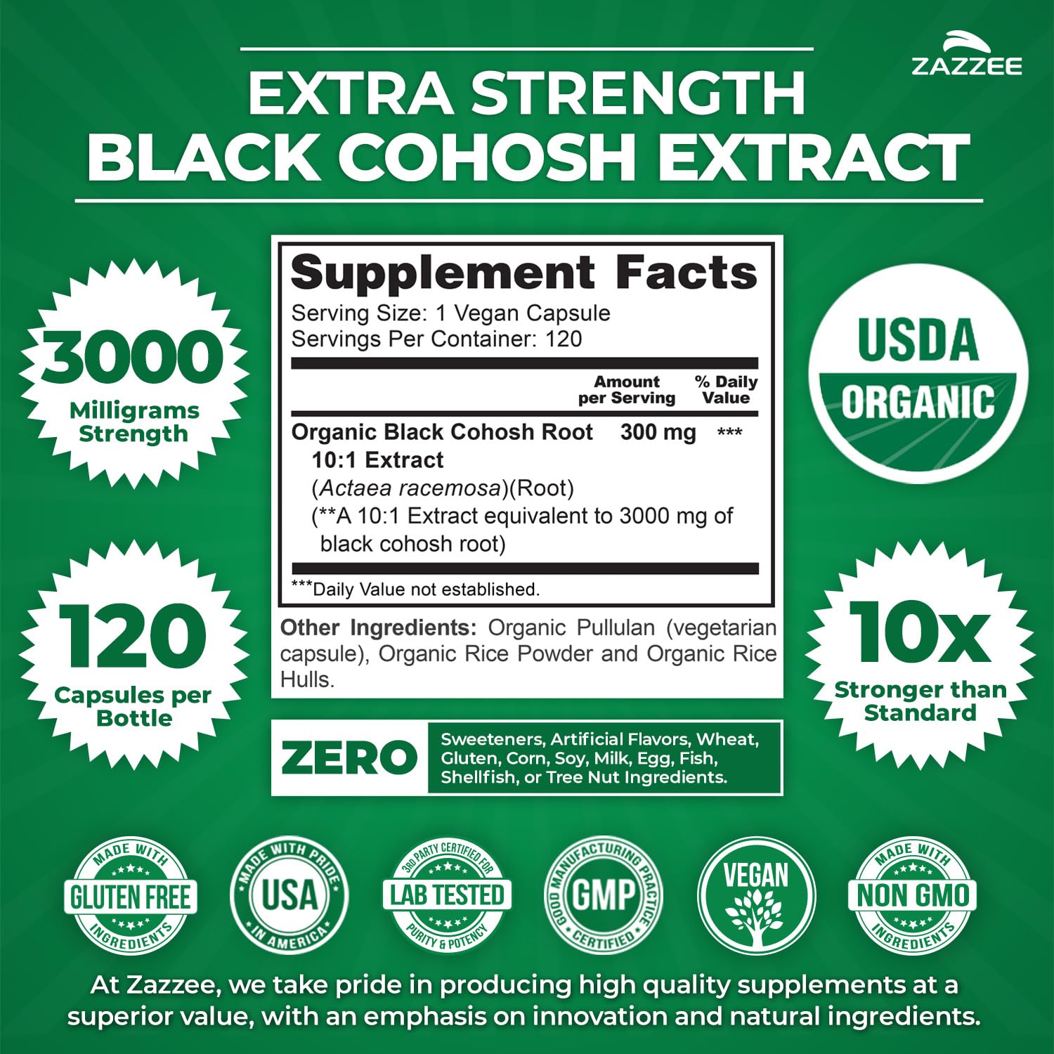Zazzee USDA Organic certification label signaling purity for daily use.