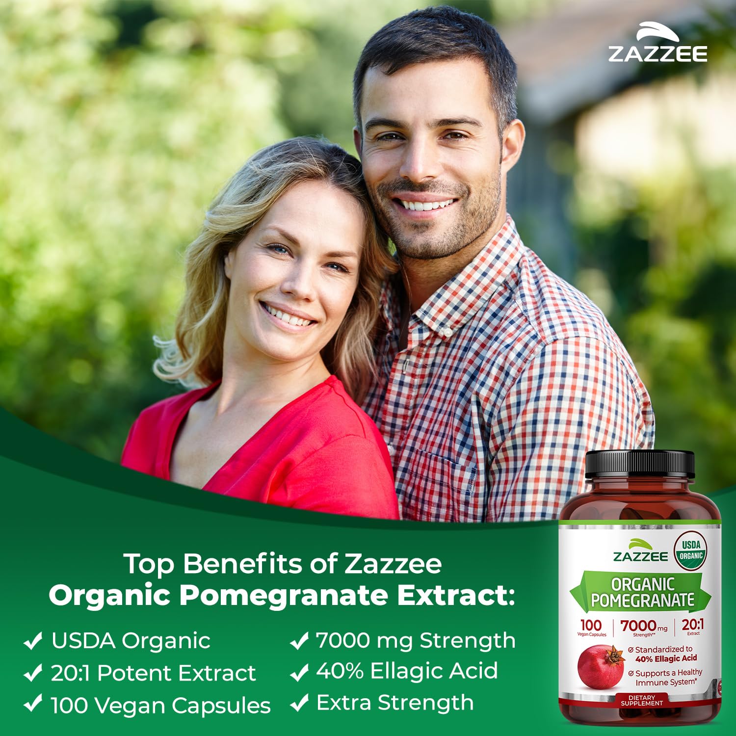 Zazzee USDA Organic certification seal confirms all-natural ingredients.