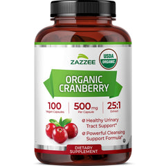 Zazzee Organic Cranberry 25:1 extract capsule for daily wellness