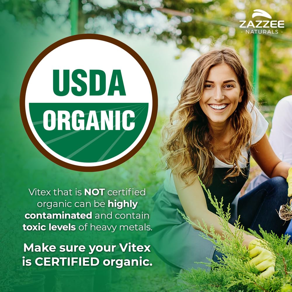 Close view of Zazzee Vitex capsules, vegan and 500 mg.