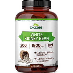 Zazzee White Kidney Bean Extract bottle showing 18,000 mg strength for daily use