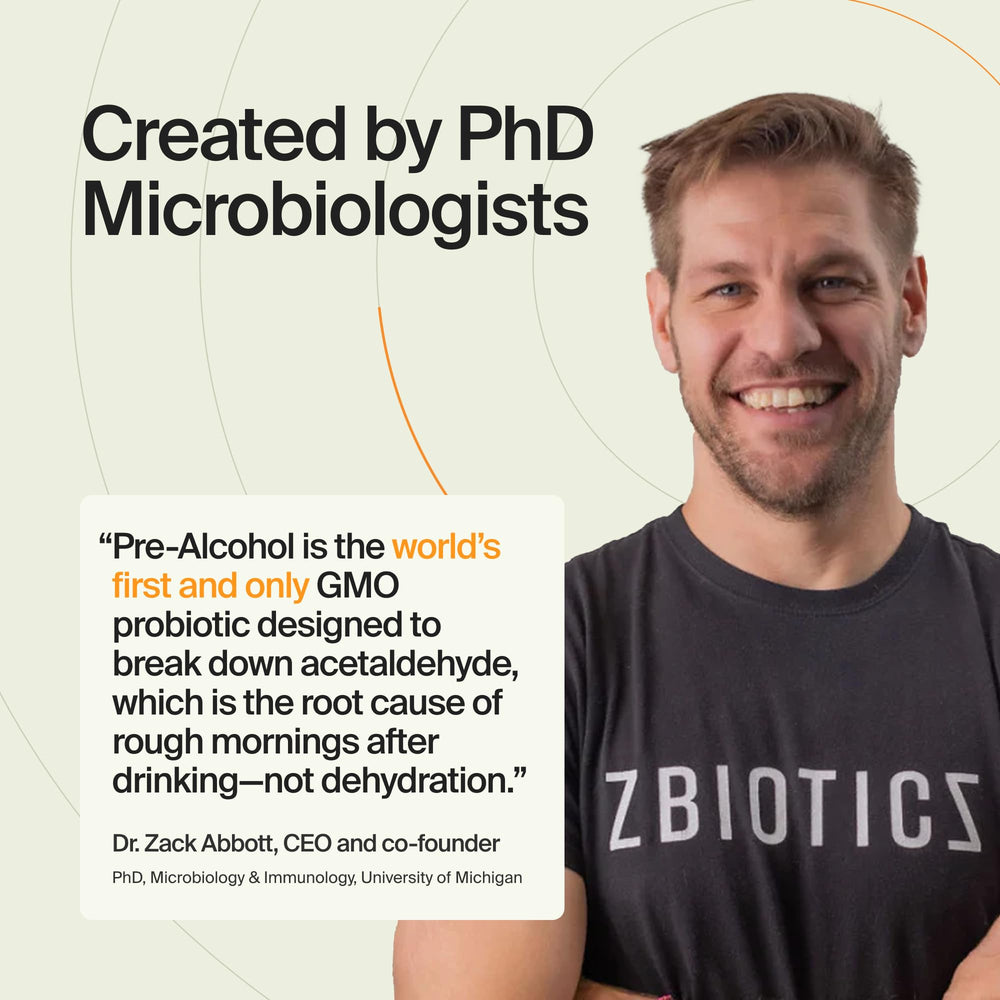 ZBiotics science-label graphic on bottle highlights engineered enzyme